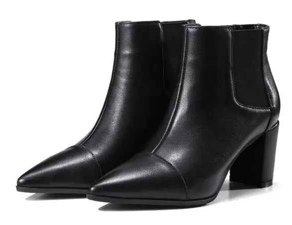 Chunky heel pointed toe short boots Fashion black medium heel ankle boots for women Ladies'autumn and winter dress shoes Chunky heel pointed toe short boots Fashion black medium heel ankle boots for women Ladies'autumn and winter dress shoes