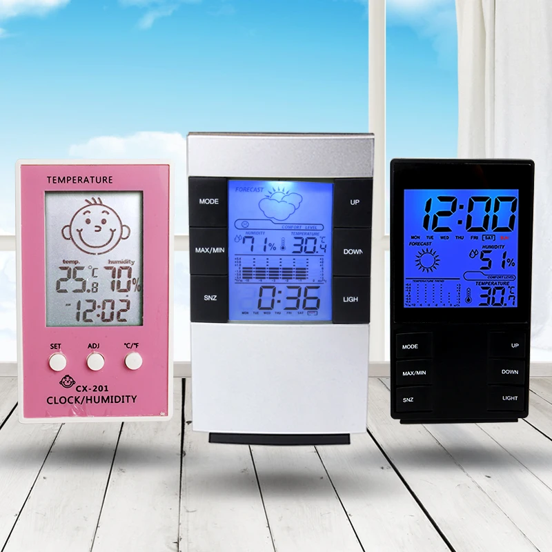 

Indoor Outdoor Thermometer Hygrometer Digital LCD CF Temperature Humidity Meter Weather forecast with clock