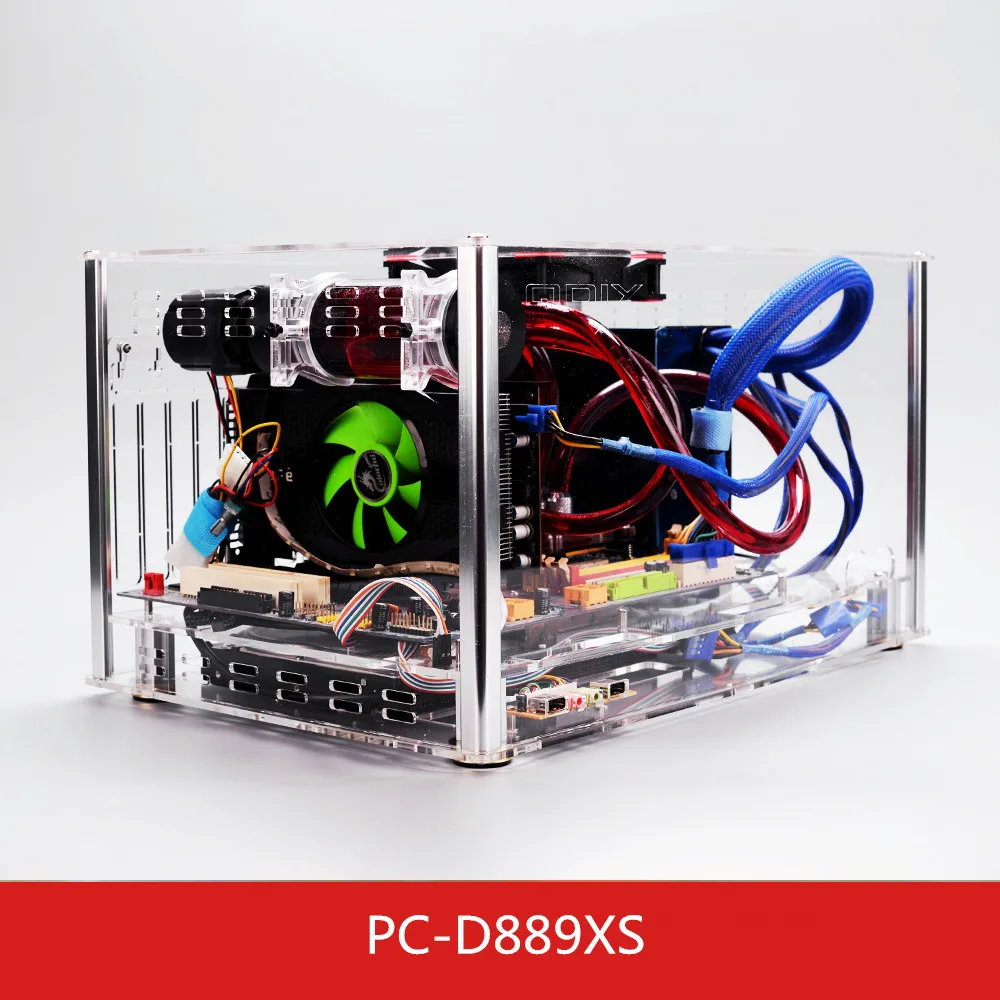 QDIY PC-D889XS горизонтальный ATX PC чехол акриловый прозрачный настольный ПК с водяным охлаждением игровой плеер компьютерный чехол