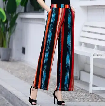 

Elastic waist straight pants for women striped new fashion spring summer autumn high waist casual capris female qry0901