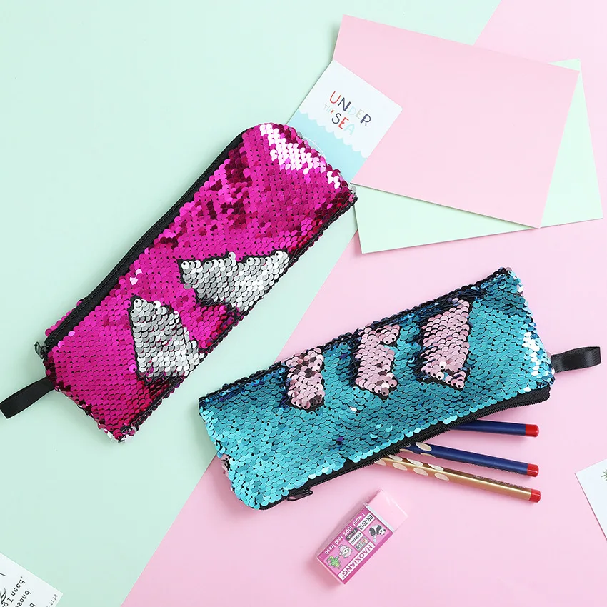 

Cute Reversible Sequins Mermaid Pencil Case Kawaii Glitter Pencil Bag For Girls Gifts School Office Stationery Pencilcase