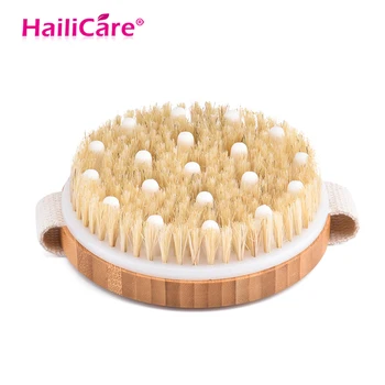 Natural Bristles Bath Brush Body Massage Round Wooden Bath Shower Body Brush for Back Cellulite Reduction and Body Exfoliation