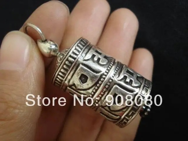 

T9057 Tibet 925 silver Prayer wheel box,41*17mm,GAU amulets pendant,six words mantras