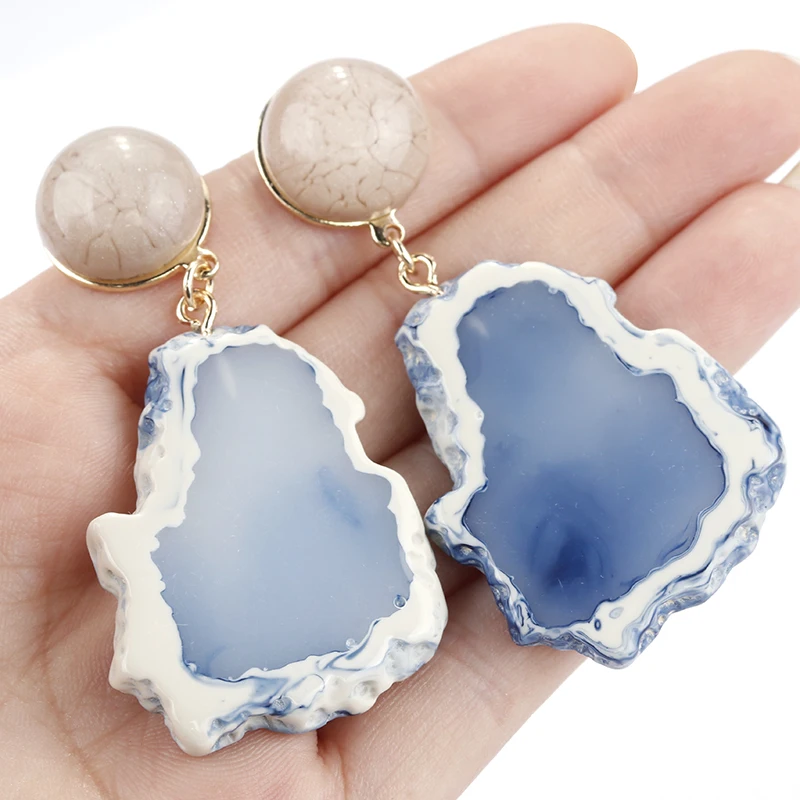 

AENSOA Unique Creative Geometric Irregular Marble Pattern Stone Sice Resin Drop Earring For Women Fashion Jewelry Gift Wholesale