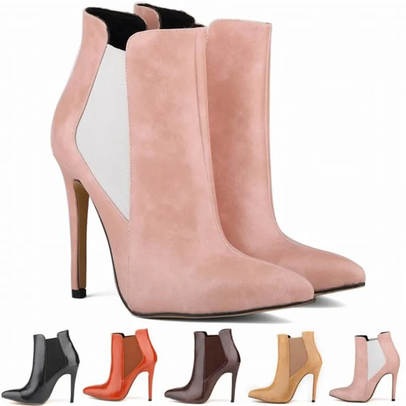 

Women's Motorcycle boots Winter Boots Elastic band PU Ankle Basic Round Toe Super High 11CM Thin Heels Solid women boots Shoes