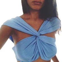 Freestyle Bandage Crop Tops 2017 Fashion Strapless Irregular Wrap Vests Summer Off Shoulder Sexy Party Cropped Shirts Blue Bras