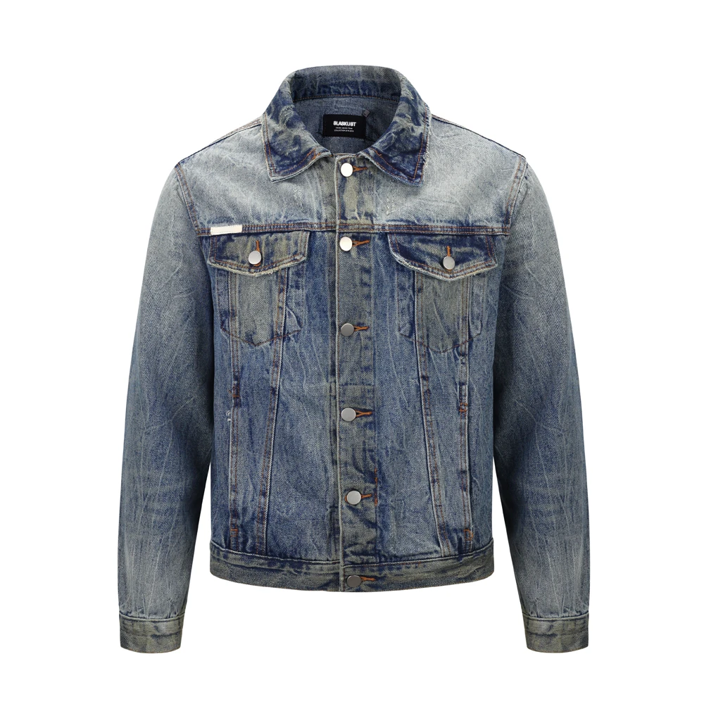 

Hip Hop Distressed Trucker Jacket Blank Patch At Back Justin Bieber Slim Fit Denim Jackets In Vintage Blue