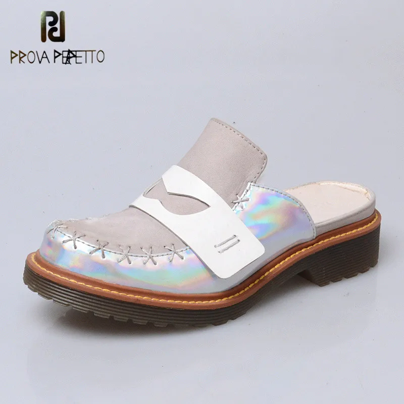 

Prova Perfetto New Arrived Summer Women Soft Leather Slippers Shoes Fashion Real Leather Beach Outside Slides Thick Bottom Shoes
