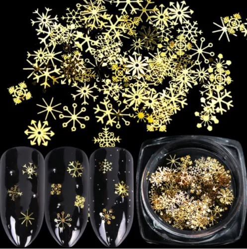 Украшения для дизайна ногтей, Рождественские 3D снежинки, золотой цвет, наклейки для дизайна ногтей, самоклеющиеся наклейки