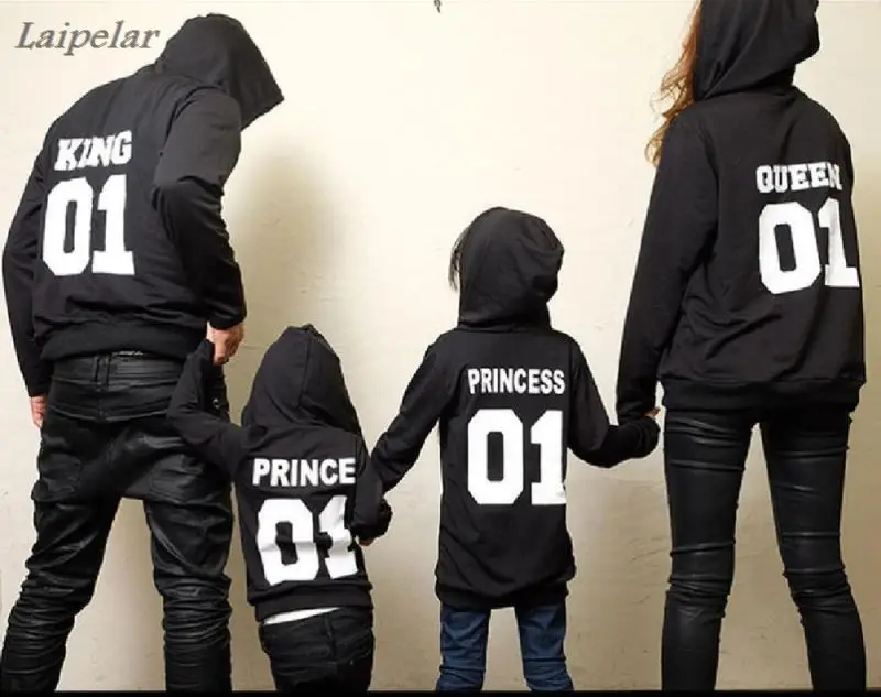 cheap 2018 Autumn Winter Couple Clothes Hoodies KING Queen Princess Prince Print Sweatshirts Lover Pullover for Man and Women Child