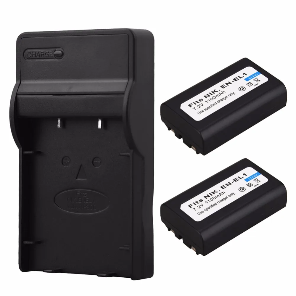 2x1100mAh EN EL1 Battery+ Charger for Nikon Coolpix 500 775 880 885 990 995 4300 4500 4800 5000