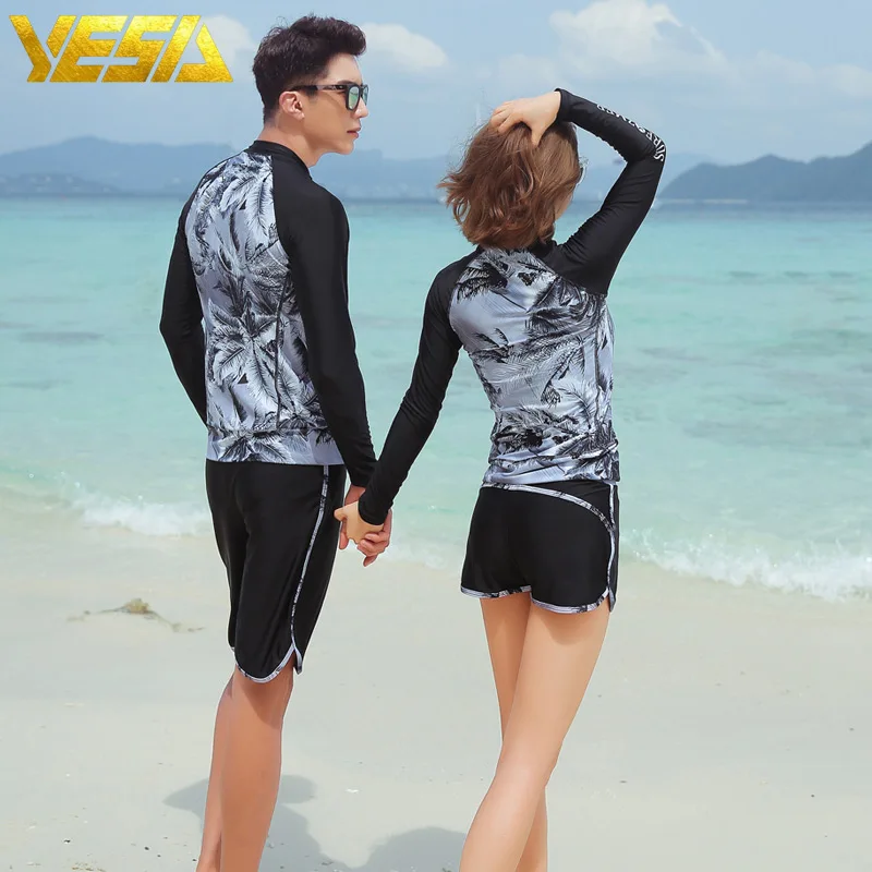 2019 زوجين ملابس الغوص بدلة غطس الغوص طويلة الأكمام قميص السراويل الدعاوى واقية من الشمس الرجال النساء تصفح ملابس السباحة