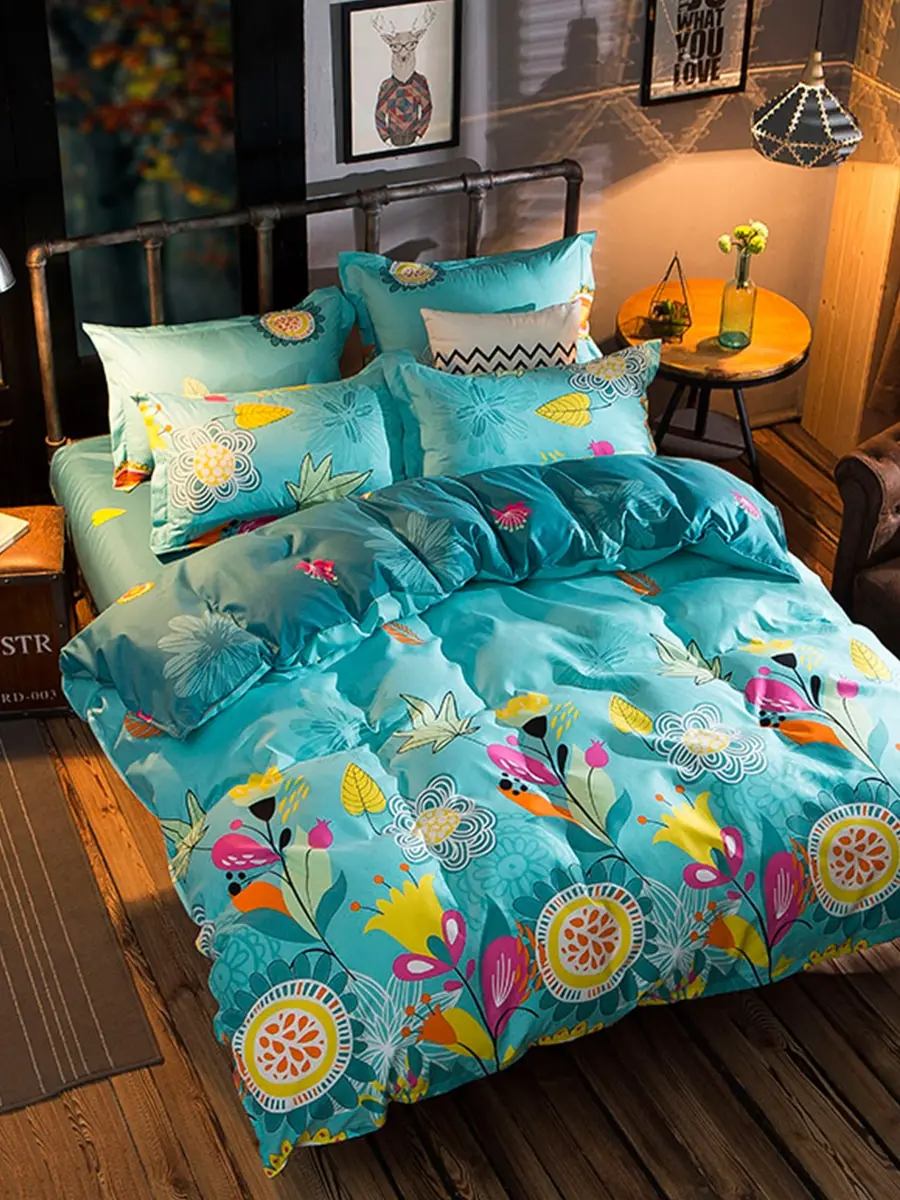 

4Pcs Duvet Cover Set Pastoral Style Flower Comfortable Durable Bedding Set