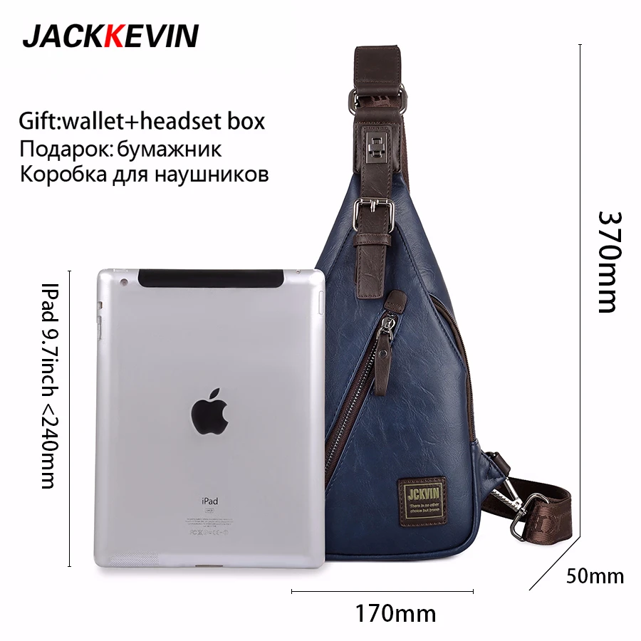 JackKevin Men's Fashion Crossbody Bag Theftproof Rotatable Button Open Leather Chest Bags Men Shoulder Bags Chest Waist Pack