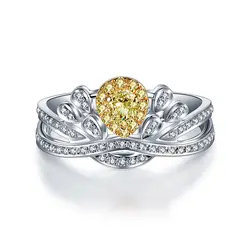 Роскошные 18 К Gold Drop желтый бриллиант обручальное кольцо Обручение Свадебные Цвет Diamond Корона кольцо с бриллиантом женские Аутентичные