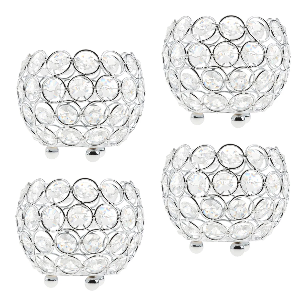 4Pcs Romantic Crystal Candle Holder for Home Decorative Candle Lantern Wedding Party Table Decoration Silver