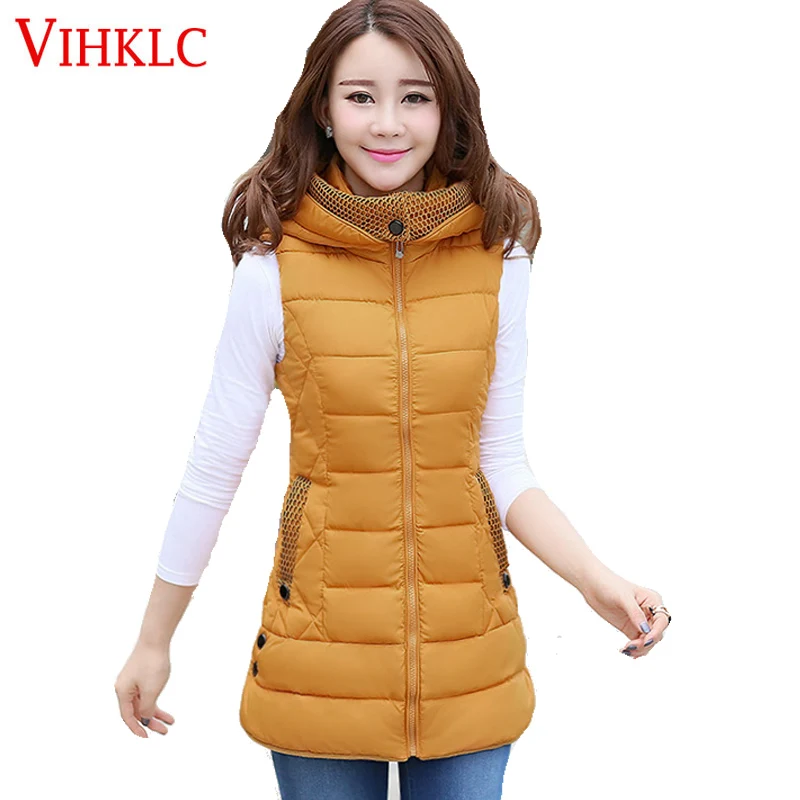 Autumn Winter Women Winter Vests Sleeveless Slim Hooded Down Jackets