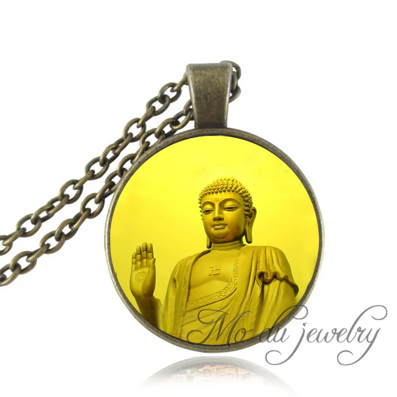 Antique Bronze Chain Golden Buddha Statue Gautama Necklace for Women