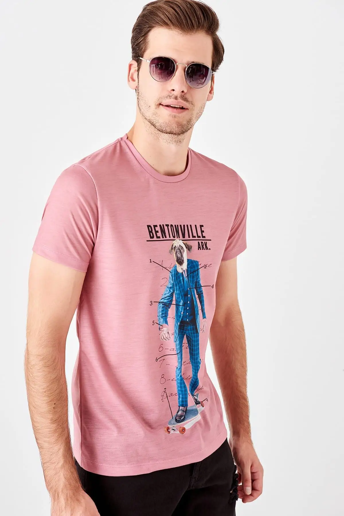 Trendyol цвет розы мужская печатная новая футболка TMNSS19TS0557 | Мужская одежда