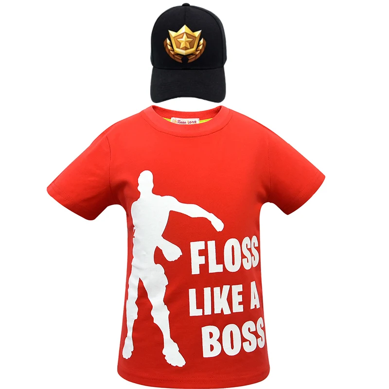 2232red-cap Dab Emote/Хлопковые футболки с короткими рукавами и круглым вырезом с героями мультфильмов+ Кепка для мальчиков и девочек, детская футболка Battle Royale, одежда для мальчиков от 8 до 14 лет, топы - Цвет: 2232red-cap