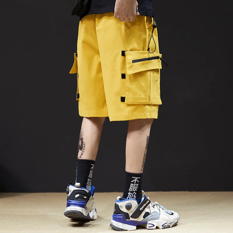 Guochao/модные повседневные однотонные шорты для мальчиков с волшебной пастой и съемным карманом