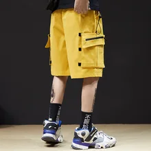 Guochao/модные повседневные однотонные шорты для мальчиков с волшебной пастой и съемным карманом