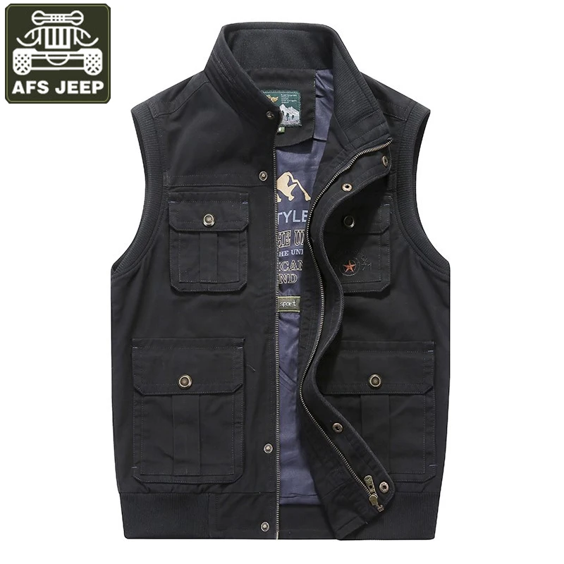 AFS JEEP Vest Men Tactical Vest Multi pockets Army Military Vest Pure Cotton Double sided Wear
