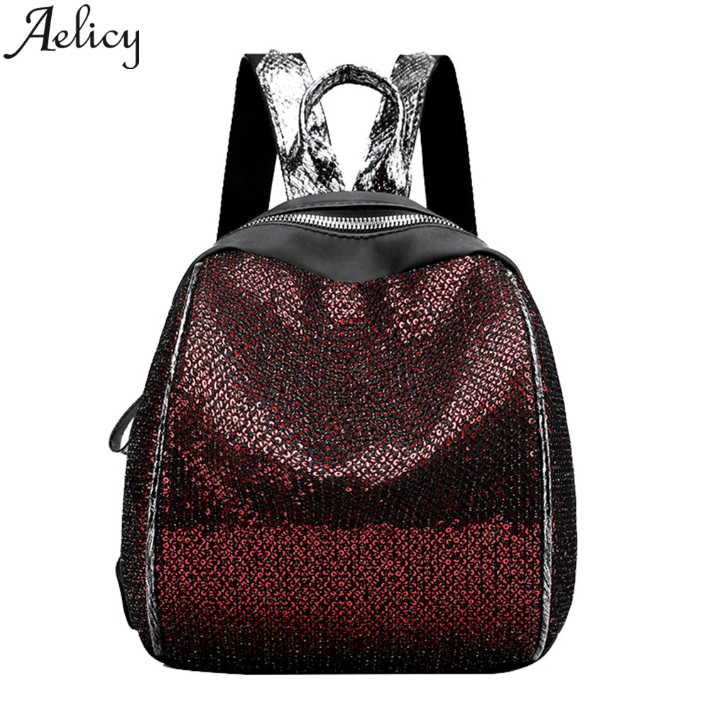

Aelicy Ladies Backpack School Bag Teenager Girl Nylon Nylon Sequins Zipper Design Black Female Backpack Fashion