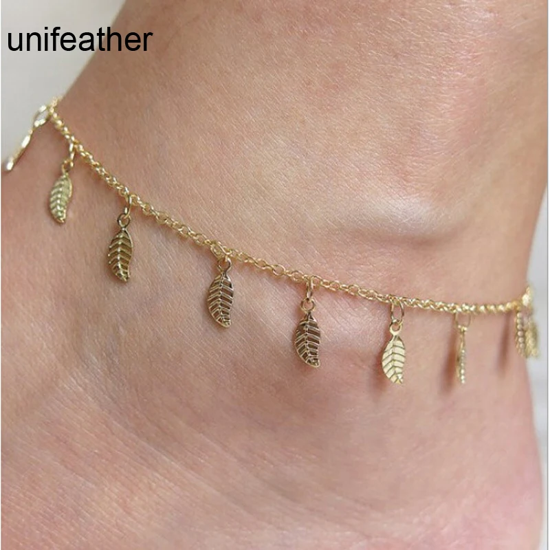 Europe And America Gold Color Fashion Ankle Foot Chain Leaf Shape Tassel Anklets For Women font
