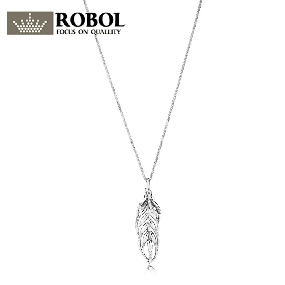 

ROBOL100% 925 Sterling Silver New Romantic 397753CZ FLOATING GRAINS NECKLACE WITH PENDANT Original Jewelry Women Holiday Gift