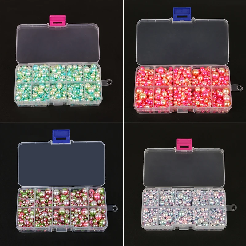 Набор бусинов из АБС пластика 4/6/8/10 мм прибл. 750 шт./корт.|beads kit|colored pearlsfor jewelry making |