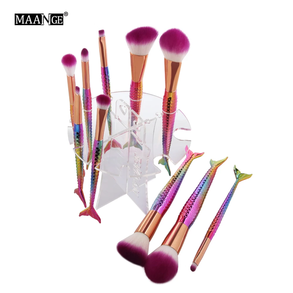 

MAANGE 10 Holes Acrylic Mermaid Makeup Brushes Drying Rack Stand Cosmetic Beauty Brush Organizer Pen Holder Shelf Cleaning Tool