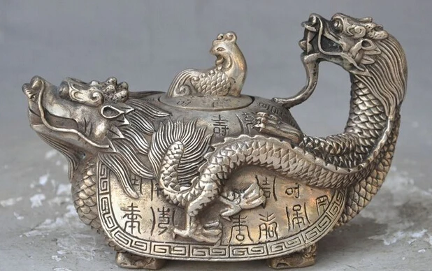 

decoration bronze factory outlets Tibet Silver Old China Silver Dragon Tortoise Turtle phoenix bird statue Wine TeaPot Flagon