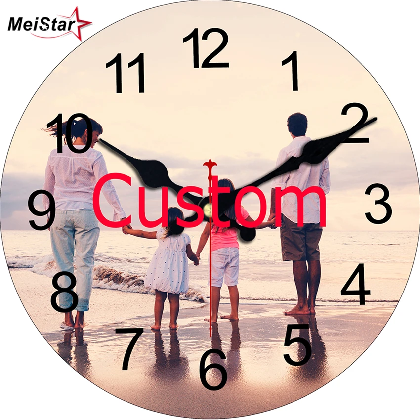 

MEISTAR Custom Design Print Your Picture Wooden Clock Silent Study Living Room Kitchen Wall Art Saat Home Decor Large Wall Clock