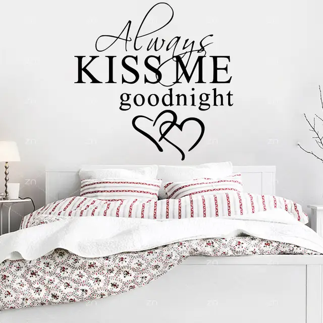 Us 12 99 J53 Always Kiss Me Good Night Love Quote Wall Stickers Couple Bedroom Removable Wall Decals Diy Romantic Mural Home Decor In Wall Stickers