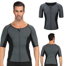 Wechery Мужская Спортивная футболка, моделирующие топы, плюс размер, черный и серый цвет, застежка-молния, рукав Миди, спортивная рубашка, корсет для похудения