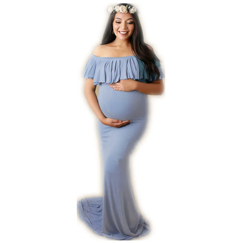 Платья для беременных для фотосессии, эластичная хлопковая одежда для беременных, Одежда для беременных больших размеров - Цвет: Blue grey