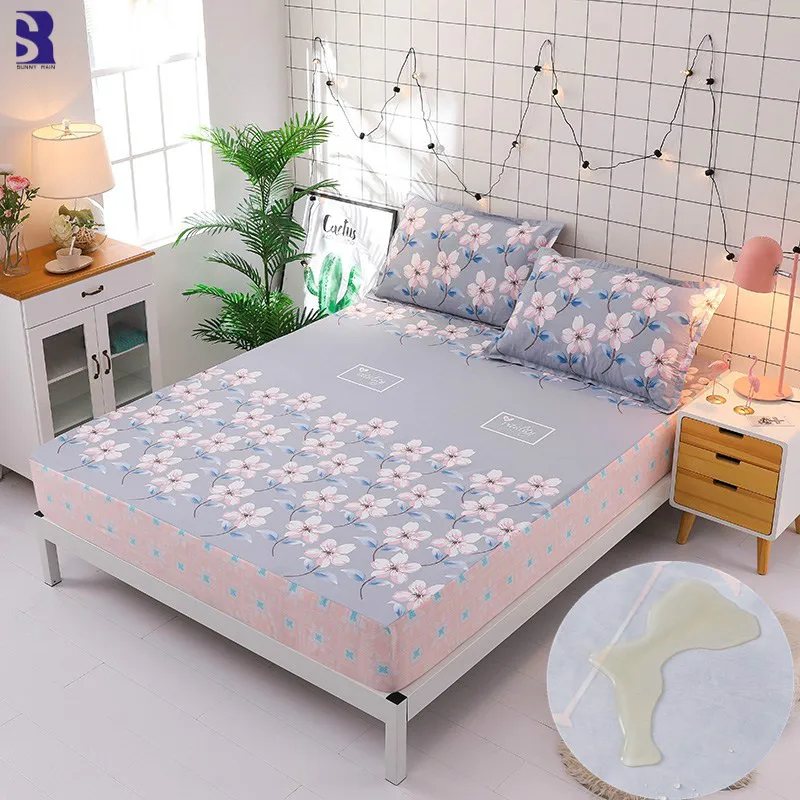 

SunnyRain 3-Piece Cotton Waterproof Bed Sheet Set King Size Fitted Bed Sheet Mattress Protector Pocket Depth 30cm