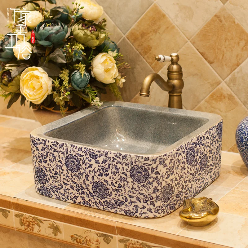 

Wonga fashion classical vintage art basin wash basin counter blue and white