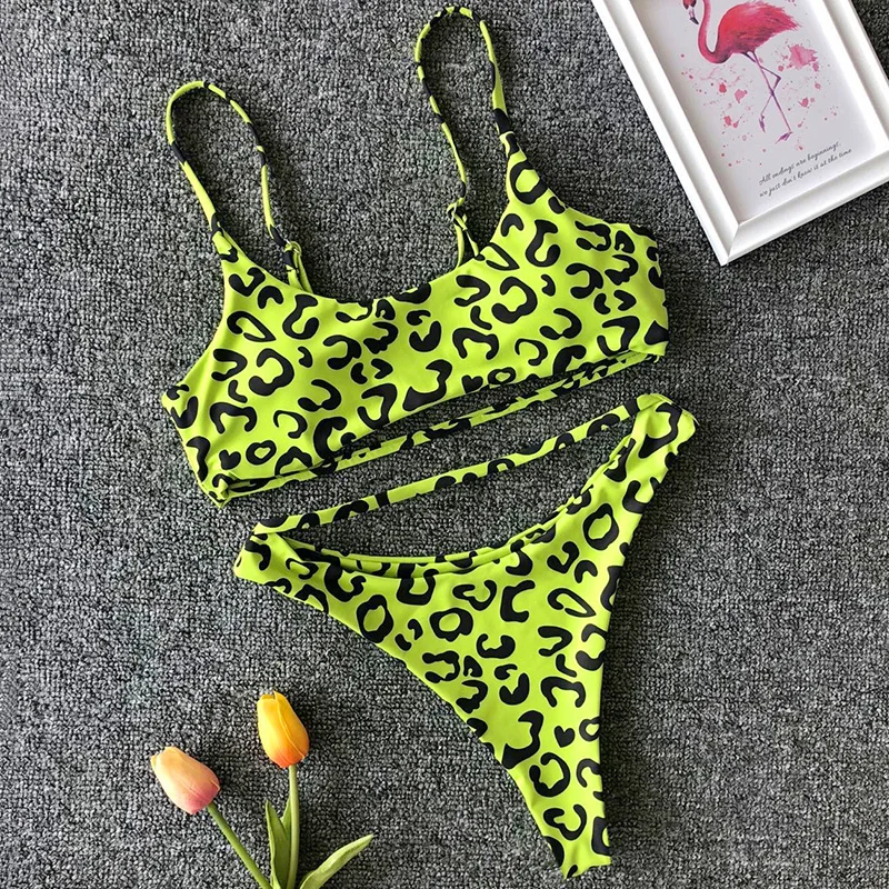 

New Sexy Neon Green Sport Bikini 2019 Women Leopard Swimsuit Brazilian Swimwear Female Two-pieces Bikini set Bather Bathing Suit