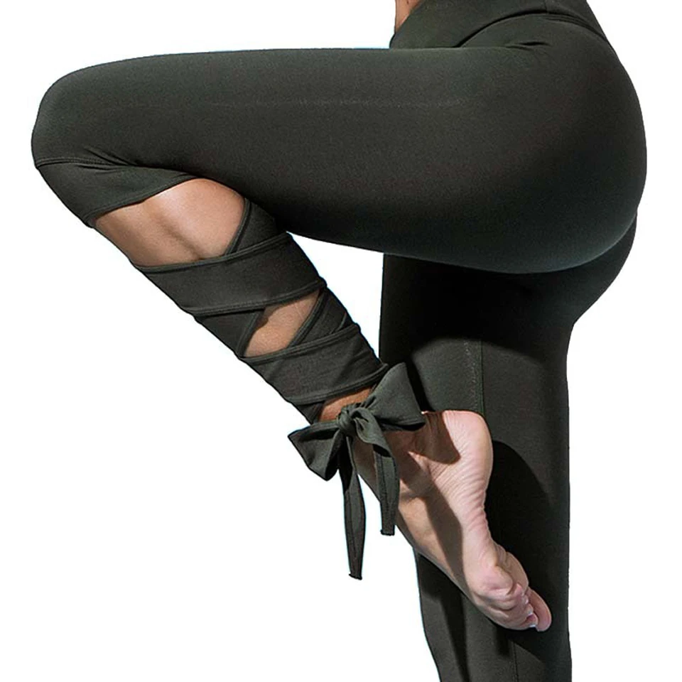 YOOY Women Yoga Pants Sport Leggings Fitness Cross High Waist Ballet Dance Tight Bandage Yoga Cropped Pants Ballerina Sportswear