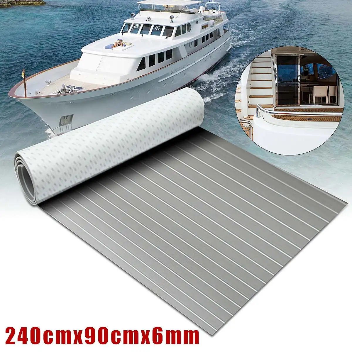 

1PC 2400x900x6mm Self-Adhesive EVA Foam Sheet Grey With White Line Marine Flooring Faux Teak Boat Decking Pad