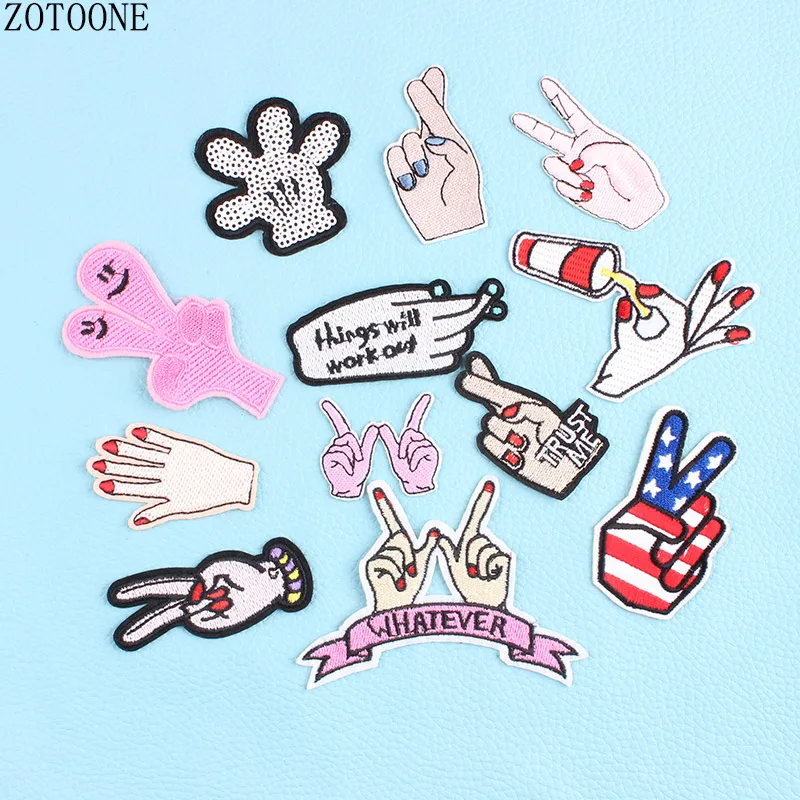 

ZOTOONE Punk Finger Patch Iron-on Biker Embroidered Patches for Clothing Sewing Sequin Sticker for Clothes Diy Cartoon Appliques