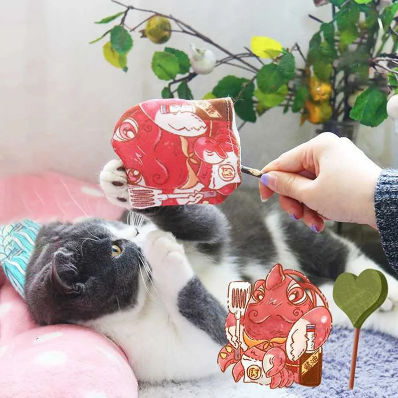 

1PC Catnip Lollipop Covered with Printed Woven Cloth with Polygonum Wand, Cat Teeth Toy Snack for Boredom