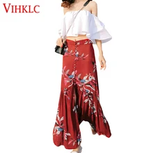 Брендовые качественные юбки с цветочным принтом женские летние элегантные пляжные макси юбки Бохо с высокой талией асимметричные юбки с принтом юбки D89