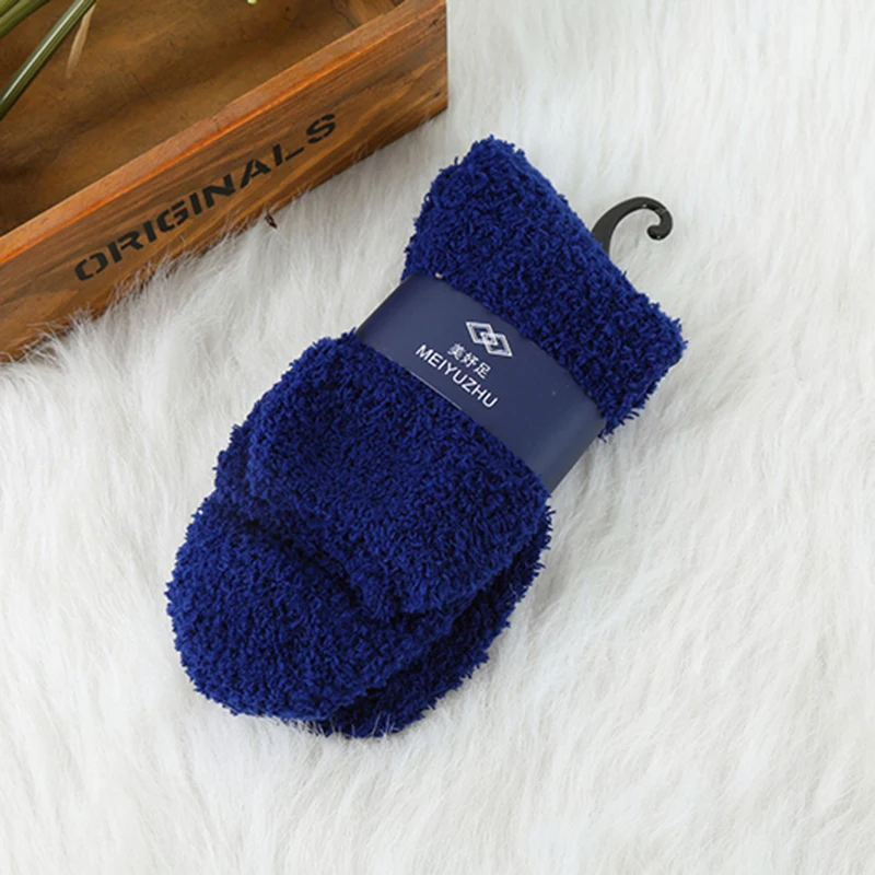 Warm Men Middle Socks Solid Color Super Soft Male Socks Carpet Floor Socks High Quality Coral Fleece 2019 Man Clothing Thickening (3)