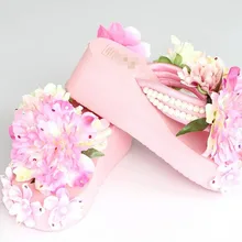 Женщины Сандалии Летняя Обувь Тапочки Склон С Толстой Коркой на Высоком каблуке Вьетнамки Пляжные Сандалии Сдобы Сандалии