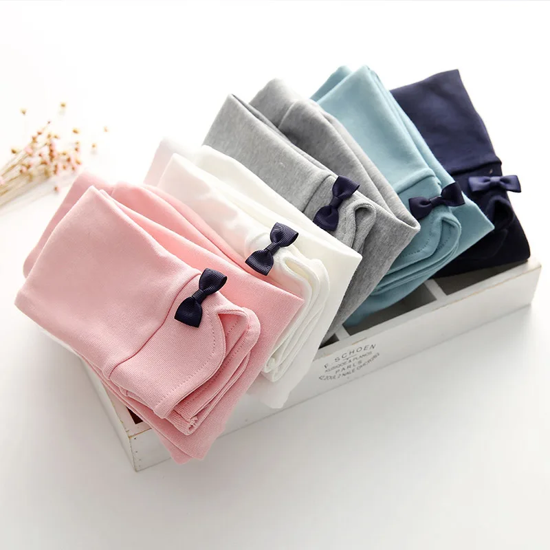 

2018 Spring Autumn 2-10 Year Children Gray Green Navy Blue White Bow Decoration Pants Baby Kids Girl Full Length Basic Leggings