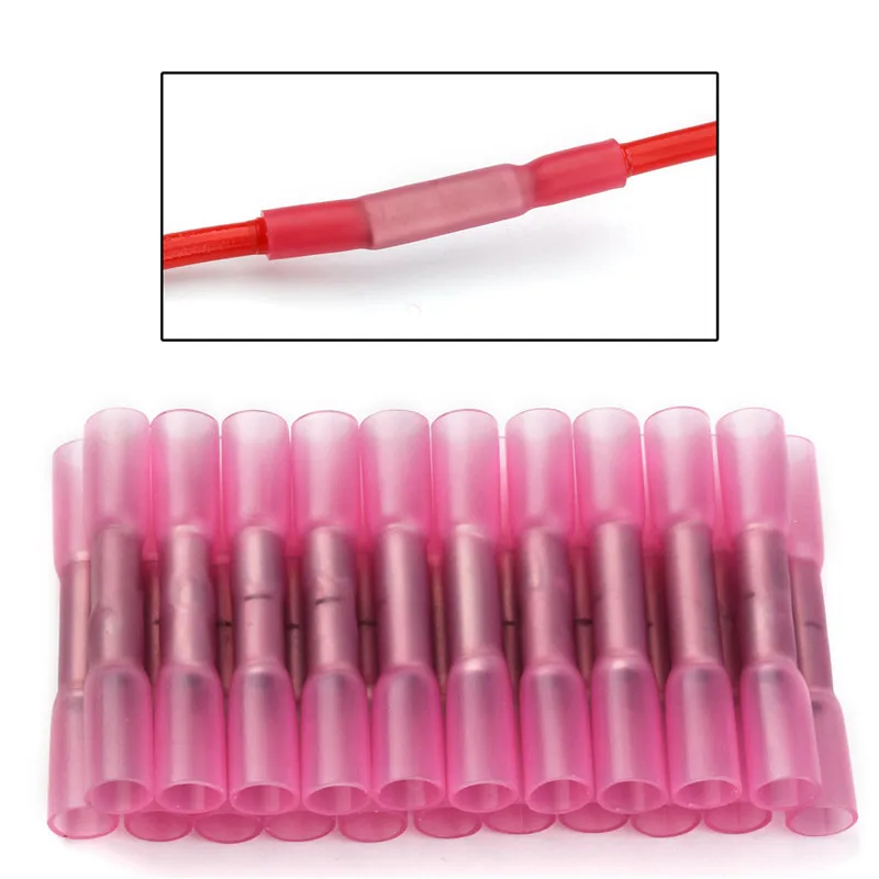 

50PCS Heat Shrink Terminals Red Insulated&Waterproof Seal Butt Electrical Wire Crimp/Shrinkable Terminal Connector Set 22-18 AWG