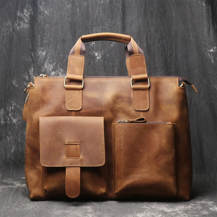 

Yellow Brown Leather Men Briefcase Vintage Russian Men Leather Handbags 100% Genuine Cow leather Laptop Bags
